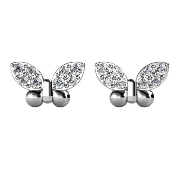 Silver Butterfly Stud‎ Earrings Made With Australian Crystals Summer - Picture 1 of 4
